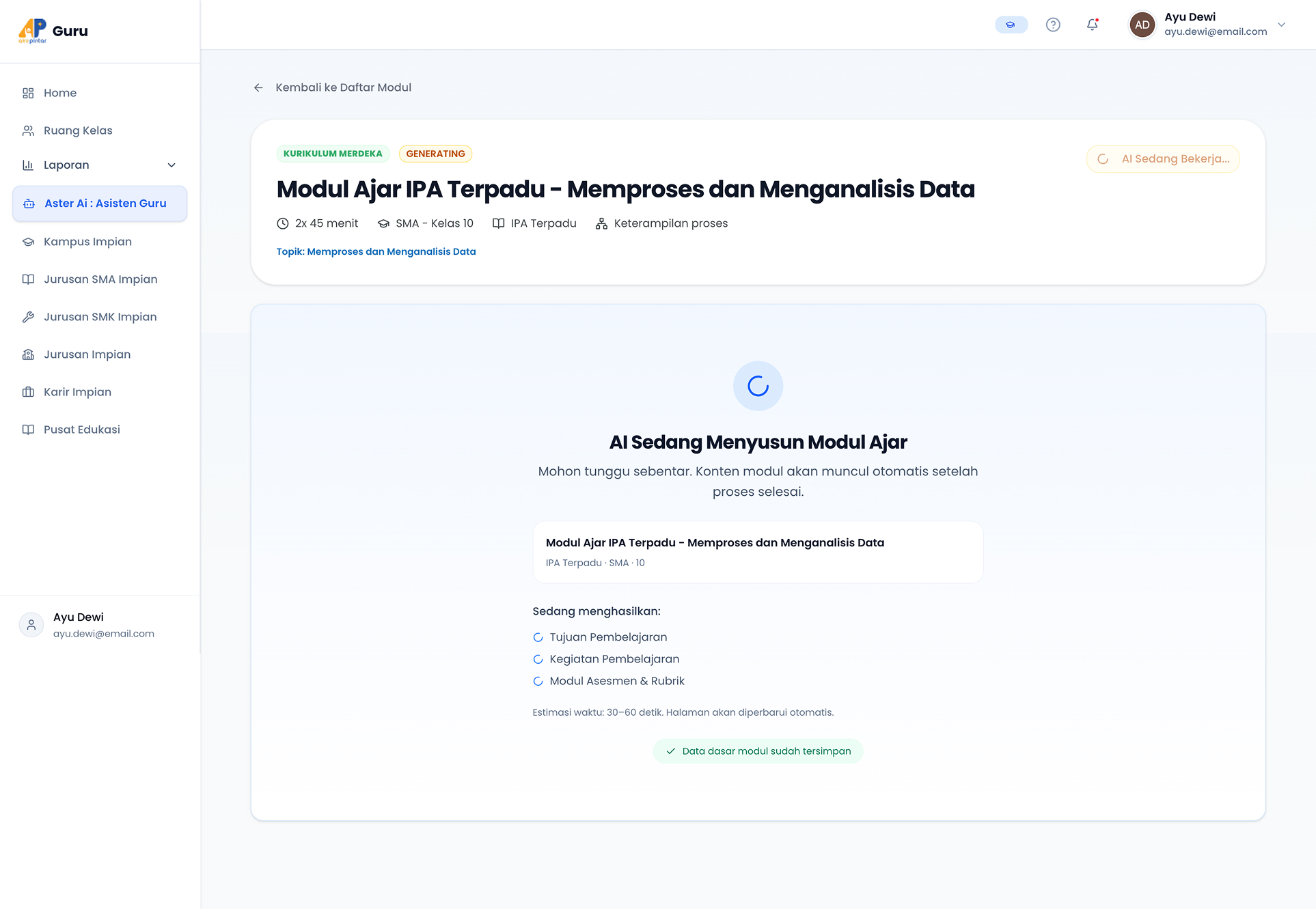 Proses Generating Modul Ajar