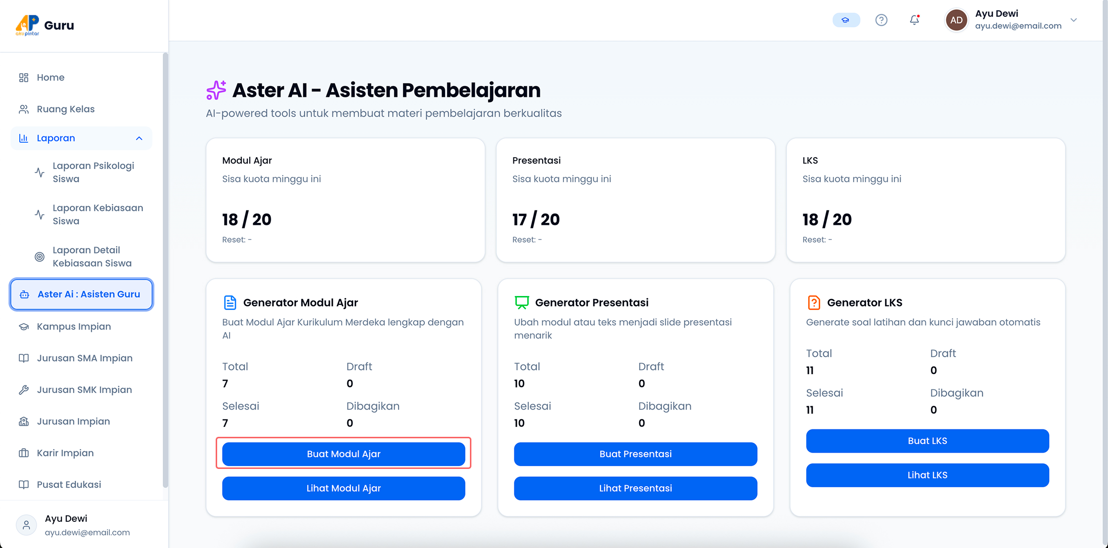 Menu Buat Modul Ajar