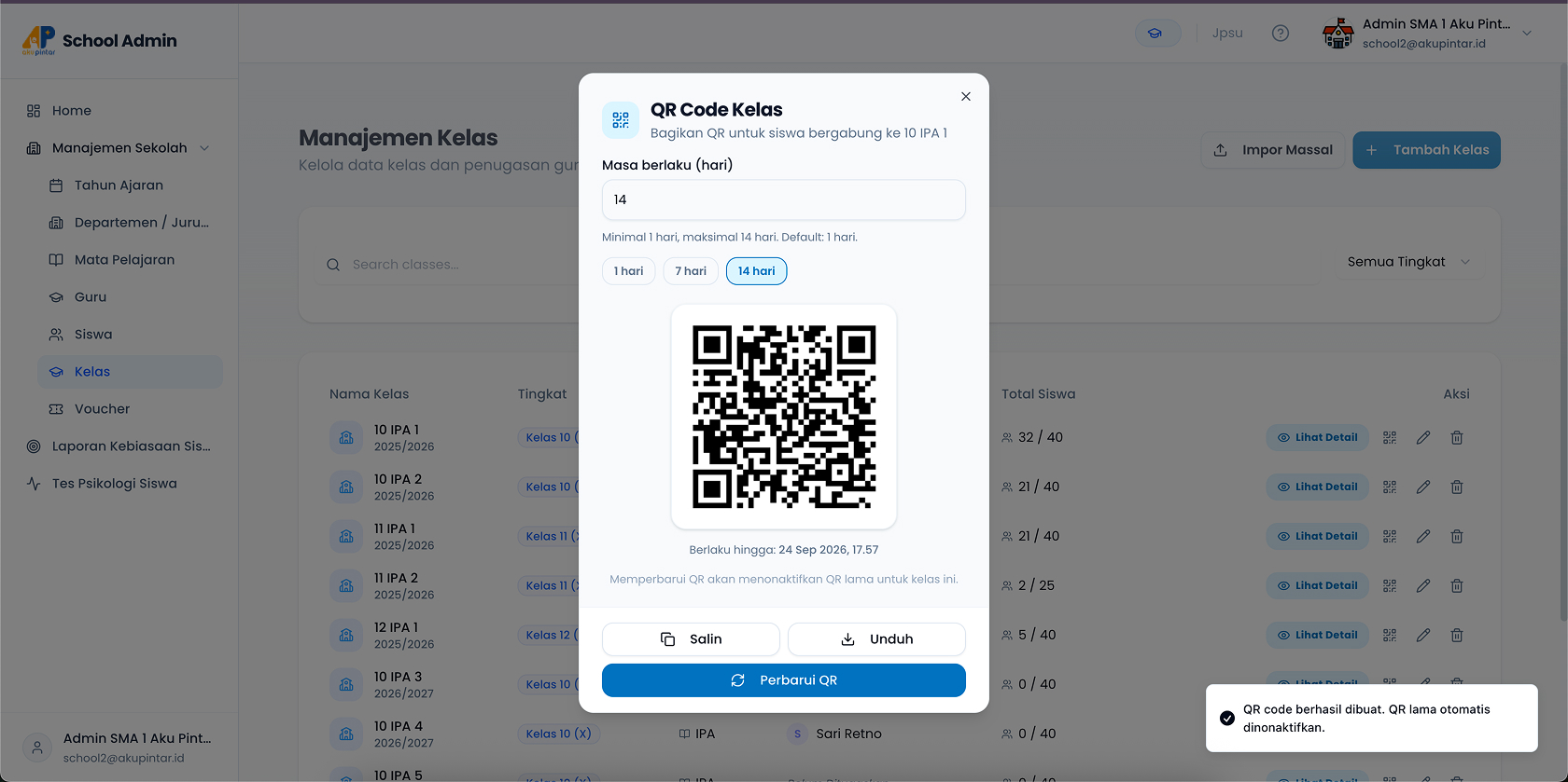 QR Code Berhasil Dibuat
